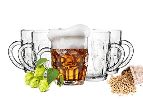 Sendez 6 x Biergläser mit Henkel 400ml (max. 500ml) Bierseidel Bierkrüge Bierglas Bierkrug Glas