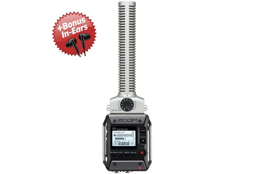 Zoom Audio Zoom F1-SP Field Recorder mit Richtmikrofon + Bonus In-Ear Kopfhörer Digitales Aufnahmegerät (2-Kanal Audio-Rekorder)