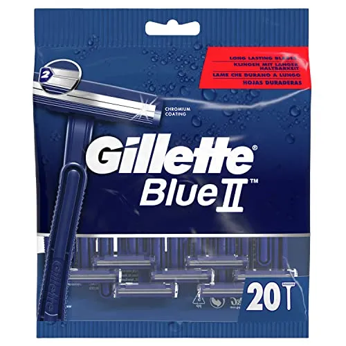 Gillette Blue II Einwegrasierer Männer, 20 Rasierer mit 2-fach Klinge, Nassrasierer mit fixiertem Klingenkopf
