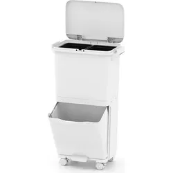 COSTWAY Mülleimer 3 Fächer, 36L Abfalleimer Küche, Tretmülleimer auf Rädern mit 2 herausnehmbaren Behältern & Aufkleber, Mülltrennsystem mit... - Weiß