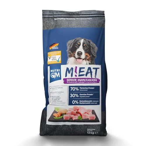 NutriQM M!eat Senior ITW 12 kg - Trockenfutter für Hunde - Hochwertiges Trockenfutter mit 70 % tierischem Protein und 30 % Gemüseprotein. Ideal für die Vitalität und Muskulatur Ihres Hundes. 0 % Getreide und Zuckerzusatz, frei von Zusatzstoffen – perfekt für empfindliche Hunde.
