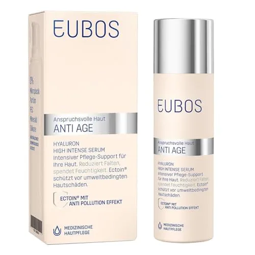 Eubos Hyaluron High Intense Serum 30 ML - Medizinische Körperpflege mit hochkonzentrierter Hyaluronsäure, die Falten reduziert und intensiv Feuchtigkeit spendet. Ideal für anspruchsvolle Haut, schützt vor Hautalterung.