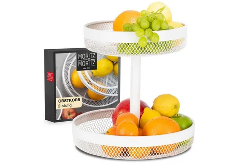 Moritz & Moritz Etagere Moments Obstkorb Etagere rund weiß - Etageren aus Metall, 2-stöckig mit praktischem 4 in 1 Zitrusschäler – perfekt für stilvolle Obstpräsentation.