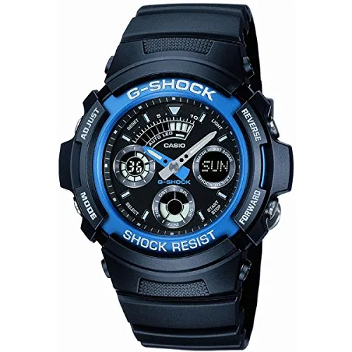 Casio Herren Quartz Armbanduhr, 46.00mm GehäusegröÃŸe mit schwarz analog/digital Zifferblatt und schwarz Rubber Strap Armband AW-591-2AER