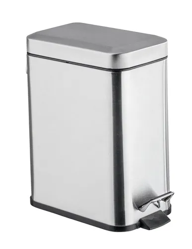Wenko Mülleimer Square Matt, silber - Kosmetikeimer aus rostfreiem Edelstahl, ideal für Nischen, mit komfortabler Fußpedalfunktion für hygienisches Öffnen. Perfekt für Bad, Küche oder Büro.