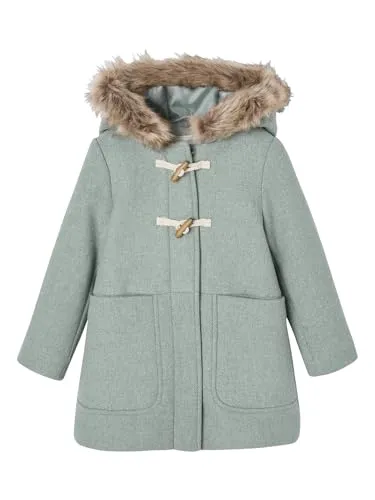 Vertbaudet Mädchen Dufflecoat mit Kapuze & Knebelknöpfen graugrün 128