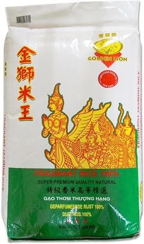 Golden Lion AAA Thai Fragrant Rice 20kg - Reis, aromatischer Jasminreis aus Thailand, perfekt für Hauptmahlzeiten und zuckerfrei, ideal für asiatische Gerichte.
