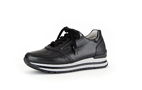 Gabor Damen Low-Top Sneaker | Frauen Halbschuhe | Wechselfußbett | Komfortable Mehrweite (H) | Turnschuhe | schwarz (S.s/GRIG) | 38.5 EU - 5.5 UK