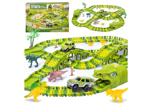 kinderplay Autorennbahn Mega große Dinosaurierpark - Autorennbahn mit 360 cm Streckenlänge und 275 Teilen, inklusive Dinosaurierfiguren und einem batteriebetriebenen Auto – ideal für spannende Rennerlebnisse ab 3 Jahren.
