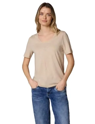 Street One Basic T-Shirt mit gerundetem V-Neck Cotton beige 38