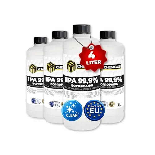 MRM Chemicals - Isopropanol 99,9% IPA 4 x 1L – Isopropylalkohol Reinigungsalkohol für Elektronik, Glas, Auto & Werkstatt – Klebereste Entferner, fettlösend & rückstandsfrei