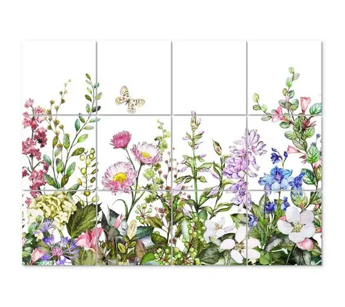 Produktbild K&L Wall Art Fliesenaufkleber selbstklebend Wandschutz Sticker Sommerwiese Blume Küche