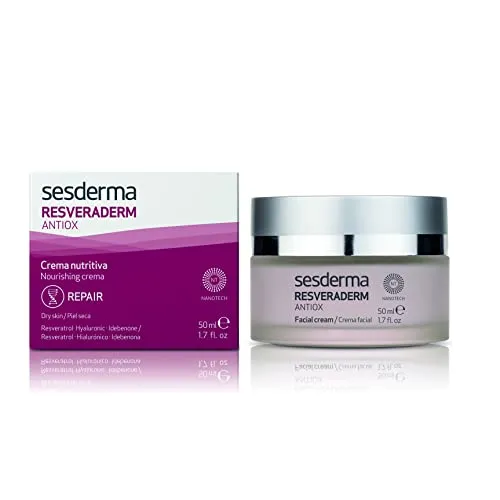 Resveraderm Creme 50 ml - Anti-Aging Creme für trockene Haut, reduziert Falten und Müdigkeitsanzeichen mit Resveratrol und Hyaluronsäure, schützt vor Umwelteinflüssen und repariert die Haut über Nacht.