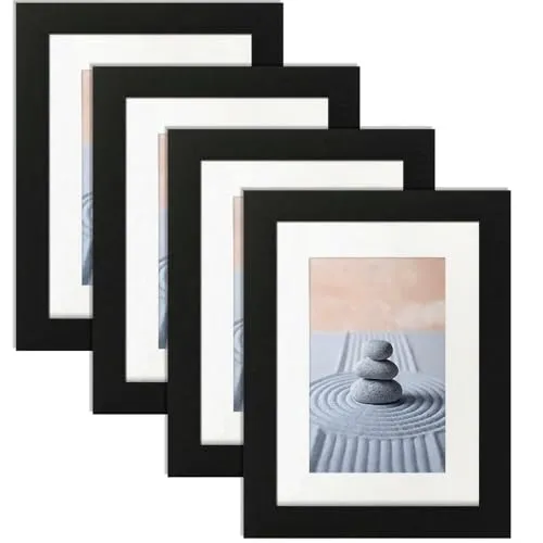 katmerio Bilderrahmen, Schwarze Bilderrahmen 4er-Set, 10 x 15 cm Fotorahmen mit Acrylglas Portraitrahmen zum Stellen und Hängen- Wand- oder Tischaufsteller