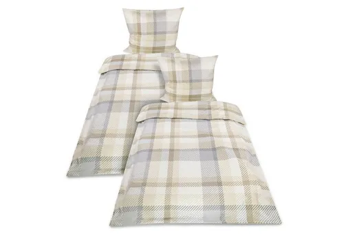 Beautissu Bettwäsche Mira, 100% Biber Baumwolle, 4 teilig, 4tlg. Biber Bettgarnitur Beige