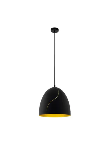 EGLO Pendelleuchte Hunningham - Vintage Hängelampe in Schwarz und Gold - Lampen - Stilvolle 1-flammige Pendelleuchte im Industrial Design, ideal für Esstische und Wohnzimmer, mit E27 Fassung und einzigartigem Cut-Out Muster.
