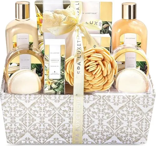 SPA LUXETIQUE Muttertagsgeschenk Geschenk für Frauen,12tlg Vanilleduft Bade Geschenkset mit Badesalz,Badebomben,Duschgel,Handcreme,Haarturban mit Knopf,Geburtstagsgeschenk für mama, Weihnachtsgeschenk