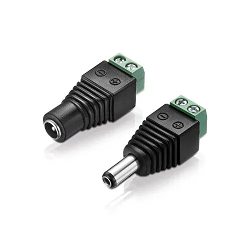 Niedervolt Adapter Set (5x Terminalblock 2-polig auf DC-Hohlbuchse + 5x Terminalblock 2-polig auf DC-Hohlstecker), 5,5x2,1mm, schwarz