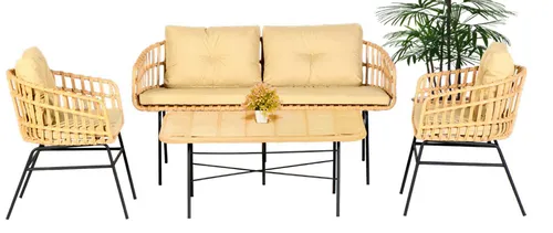 Garten Möbel Sitzmöbel Sofagarnitur Terrasse 4tlg. Set Modern - Modernes Lounge Set für den Außenbereich, bestehend aus Sofa, 2 Sesseln und Couchtisch. Komfortable Polsterung und stilvolles Design, ideal für gesellige Stunden im Garten.