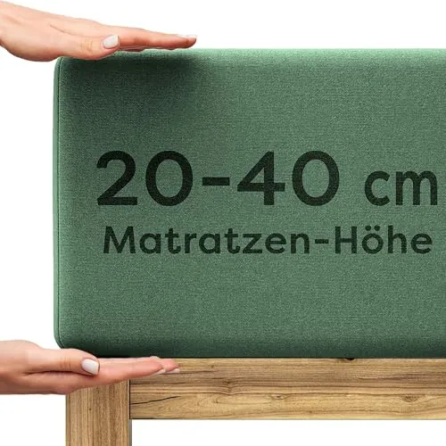 Wolkenfeld Spannbettlaken 180x200cm – 200x220cm – Premium Jersey Baumwolle mit 5% Lycra – Faltenfreies Bettlaken für hohe Matratzen bis 40 cm – Atmungsaktiv & Oeko-TEX Zertifiziert – Wald Grun