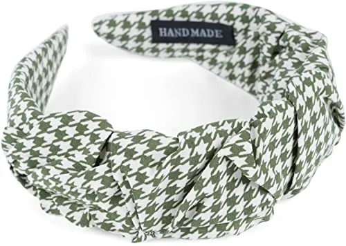 styleBREAKER Damen Haarreif mit Hahnentritt Muster in dezenter Rüschen Optik, Haarband Pepita, Haarschmuck 04027044, Farbe:Grün-Weiß