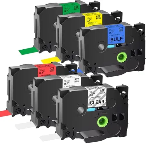 TZ 18 mm Etikettenband, kompatibel mit Brother P-touch TZe, Farbe 0,7, für PT-D400 PT-P710bt D400VP PT D600VP PT-P750W, TZe-141 241 441 541 641 641 741 6 x