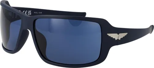 POLICE Herren SPLN37 Sonnenbrille, MATT Blue, 65 - Sportbrille POLICE SPLN37 in Matt Blau, stylisches Design mit UV-Schutz für optimalen Schutz und Komfort beim Sport.