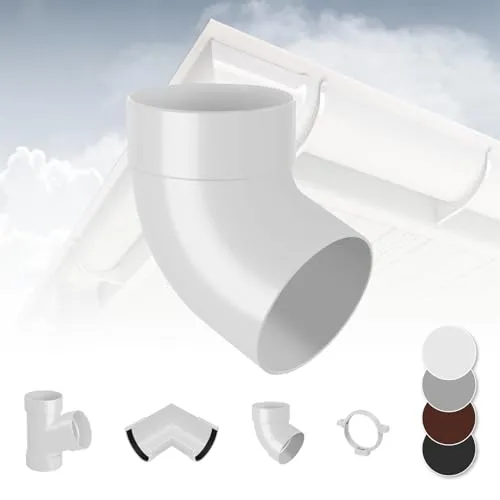 RAINWAY S Regenrinnen System (Rohrbogen 67° einfach weiß) - PVC-U Kunststoff in 4 Farben, für Dachflächen < 100m² empfohlen, Eckstück Bogen 67 Grad