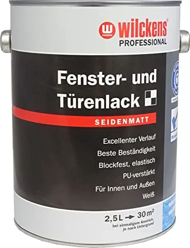 Wilckens Professional Fenster- und Türenlack seidenmatt, 2,5 l, Weiß - Lacke für Innen- und Außenbereich, umweltschonend mit Blauer Engel, optimaler Verlauf und hohe Ergiebigkeit für langlebige Ergebnisse.