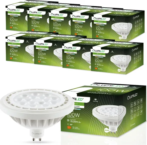 LUMILED LED-Leuchtmittel 10er Set ES111 GU10 Fassung 230V 15W (Entspricht 100 Watt) Neutralweiß 4000K 38° weiß 1521 lm Lampen Reflektor