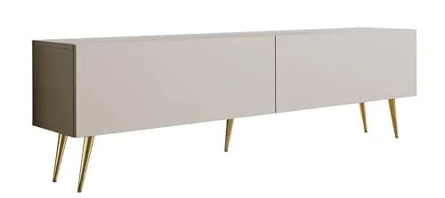 3E 3xE living.com TV-Schrank: Zwei Türen, Zwei Regale, Farbe Kaschmir, goldene Beine, A: B: 170 cm, H: 52 cm, T: 32 cm,