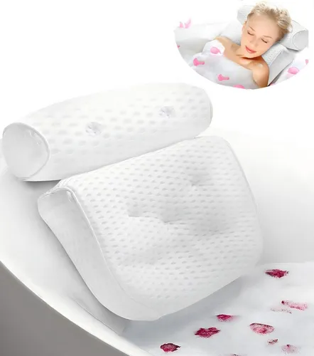 Refined Living Badewannenkissen Ergonomisches Badekissen mit 7 Saugnäpfen & 4D-Air-Mesh,Spa Badekissen, Duschkissen, Kopfstütze Badewanne, Luxus Badewannenkissen mit Aufhängehaken, Weiches 4D-Mesh Badekissen, Badewannenzubehör, Nackenkissen Badewanne, mit Nacken- und Rückenstütze, schimmelresistent, Wellness Badewannen Kopfstütze, Zubehör für Badewanne & Whirlpool, Luxus Home Spa Kissen, 1-tlg., rutschfest und waschbar,antibakteriell,atmungsaktiv, weiches, wasser, für alle Badewannen, Whirlpools und Jacuzzis, Wellness Badekissen