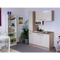 Flex-Well Singleküche 130 cm Orlando Kaschmir Glanz-Sonome Eiche - Küchenzeilen mit integrierter 700 W Mikrowelle und viel Stauraum. Ideal für Singles und kleine Räume, Made in Germany für höchste Qualität.
