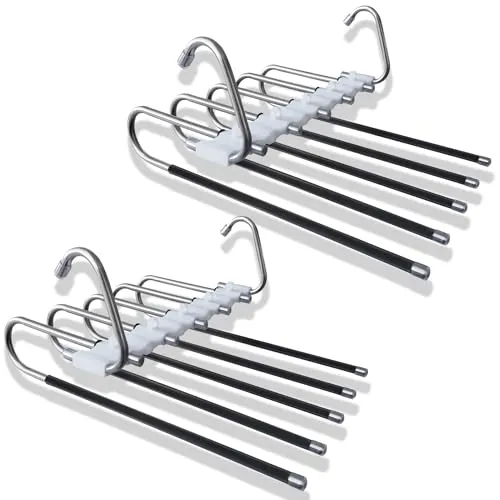 RYHHH 2er Set Hosenbügel Platzsparend,Hosenbügel Mit 5 Ebenen, Kleiderbügel Platzsparend,Edelstahl, Kleiderbügel, Aufbewahrung, Organizer,Für Hosen, Schals, Jeans, Kleidung, Handtücher(Schwarz)