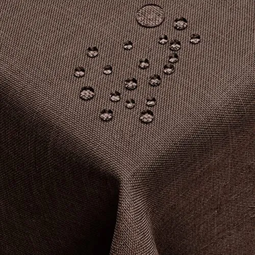 DecoHomeTextil Leinen Optik Tischdecke, Rechteckig 130 x 300 cm Dunkelbraun, wasserabweisend, fleckenabweisend, abwaschbar, Lotuseffekt, bügelfrei