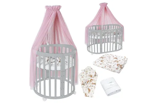 Waldin Babybett OWAL 7in1 aus Holz mit Matratze - Multifunktionales Babybett, das mitwächst! Aus FSC-zertifiziertem Buchenholz, 5-fach verstellbare Bodenhöhe und inklusive Sicherheitsgurt. Ideal für Babys und Kleinkinder bis 36 Monate.