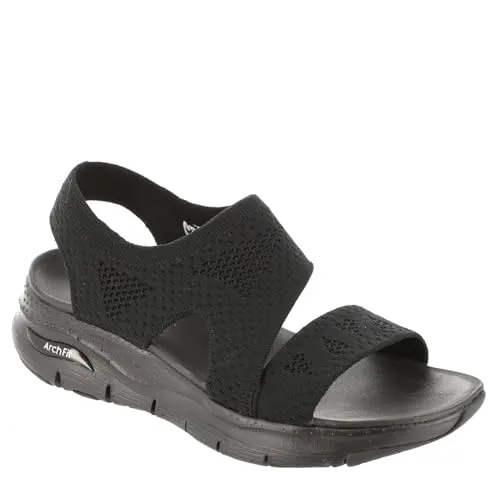Skechers Arch Fit Sandalen für Damen - Schwarz (37) - Wanderschuhe mit podologischer Technologie für optimalen Halt und Komfort. Atmungsaktives Obermaterial und flexible Laufsohle bieten perfekte Unterstützung beim Gehen.