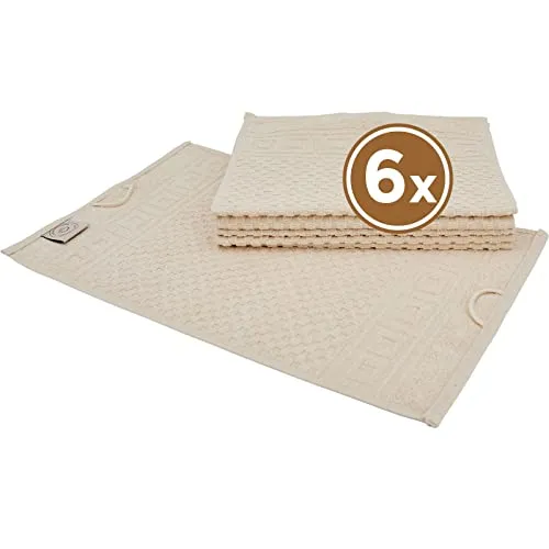 Carenesse 6er Gästetücher Set 30 x 50 cm Natur I 100% ungebleichte & ungefärbte natürliche Baumwolle Öko-Tex 100 I Frottee Gästetuch Set mit Waffelmuster & Bordüre I saugstark/weich