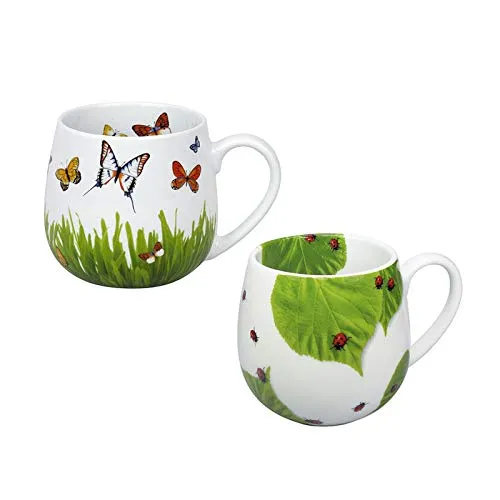 Könitz Porzellan Kaffee Becher Set 2 teilig „Frühlingswiese und Marienkäfer schönes Kuschelbecher Kaffee Tassen Set, ideal auch als Tee Tasse oder Kakao Tasse, prima Geschenkidee, Mindestbestellwert