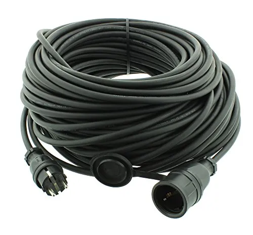 Gummi Verlängerungskabel H07RN-F 3G 1,5 mm² 50 Meter - Verlängerungskabel für Baustelle und Gewerbe, robust mit Schutzkontaktstecker und -kupplung, ideal für dauerhafte Anwendungen im Außenbereich, geprüft nach VDE-Standard IP 44.