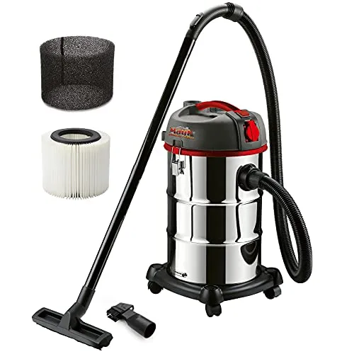 Mauk Trockenbau-Edelstahlsauger 30 L mit Reinigungsfunktion - Nass-/Trockensauger mit innovativem Filterreinigungssystem, ideal für Werkstatt und Haushalt. Hohe Saugkraft von 16 kPa und Laubblasfunktion für vielseitige Anwendungen.