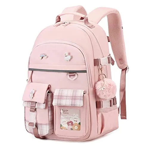 LIGUL Rucksack für Mädchen – Stylische Laptop-Schultasche für Schule und Freizeit (rosa, L)