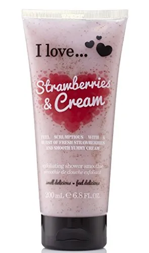 I LOVE Strawberries and Cream Peeling-Dusch-Smoothie – Peeling-Körperpeeling und Duschgel – reinigt und macht die Haut weich, Erdbeerduft, 200 ml