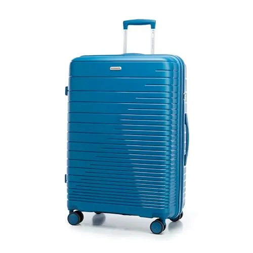 WITTCHEN FUERTA Line Großer Reisekoffer Hartgepäck Erweiterbar Koffer Gepäck aus Polypropylen mit glänzenden Riemen 4 Doppel Lenkrollen Aluminium Teleskopgriff TSA Schloss Größe L Blau