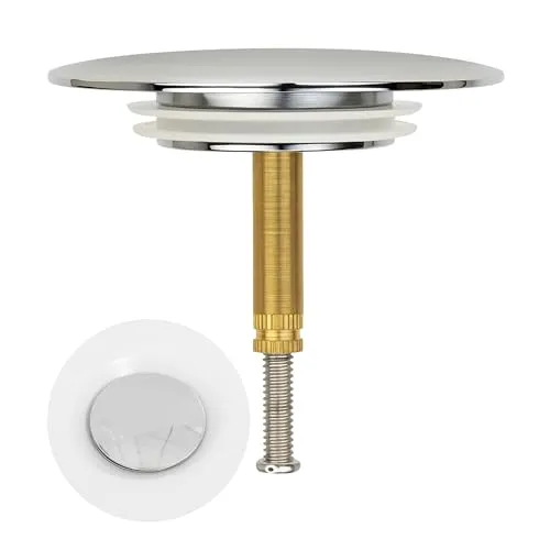 Messing Badewannenstöpsel, 1 Pack, Ø 72 mm Ventilkegel, Chrom-Hochglanz, passend für Viega Rotaplex, Hansgrohe, Grohe Abflussgarnitur, 34-52 mm Exzenter Zapfen, Badewanne Ablauf Stöpsel mit Stift