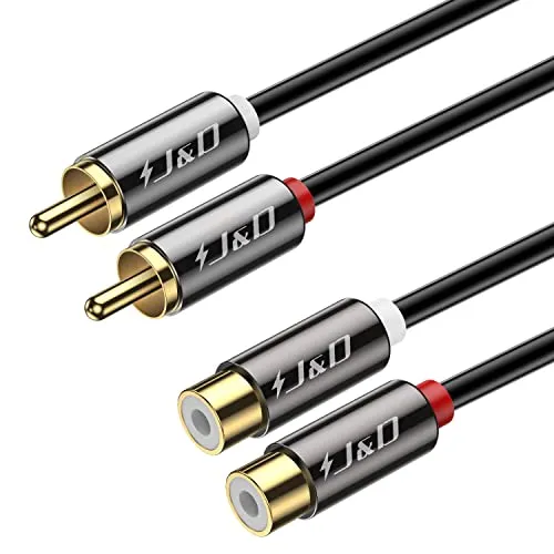J&D Cinch Verlängerung Audio kabel 2 x Cinch auf 2 x Cinch Kabel, vergoldet Kupfer Shell Heavy Duty 2 RCA männlich zu 2 RCA Weiblich Stereo Audio Kabel, Cinch Kabel, 6m