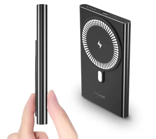revolt iPhone Powerbank: Ultra-Flache Powerbank, 5.000 mAh, 20 W PD, Qi- & kompatibel mit MagSafe (Slim, magnetisch, Safe)