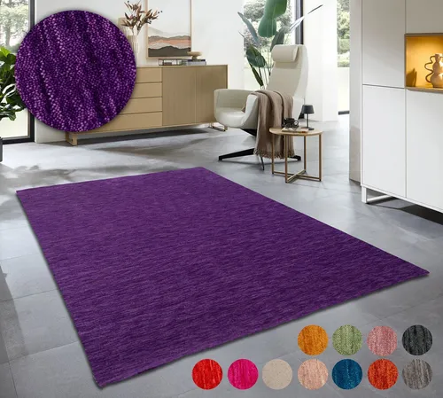 THEKO Wollteppich Holi - Handgewebt aus reiner Wolle - Flachgewebe-Teppich in 12 Farben, temperaturausgleichend und pflegeleicht - ideal für stilvolle Akzente in jedem Raum.