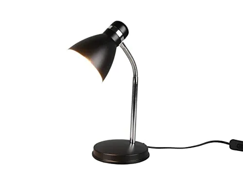 meineWunschleuchte Retro Schwanenhals Schreibtischlampe Schwarz & Chrom Höhe 33cm