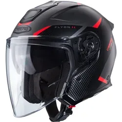 Caberg Flyon II Boss Jethelm - Matt Schwarz/Grau/Rot - M - Motorradhelm mit ECE 22.06 Zertifizierung, kratzfestem Visier und integrierter Sonnenblende für optimale Sicht und Sicherheit. Ideal für Tourenfahrer mit Bluetooth-Kompatibilität.